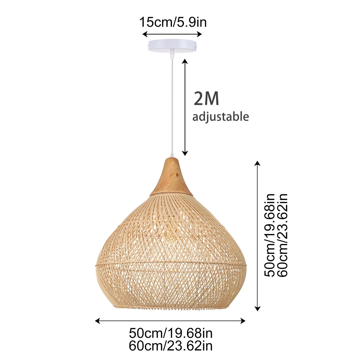 Rattan Teardrop Pendant with Wood Top