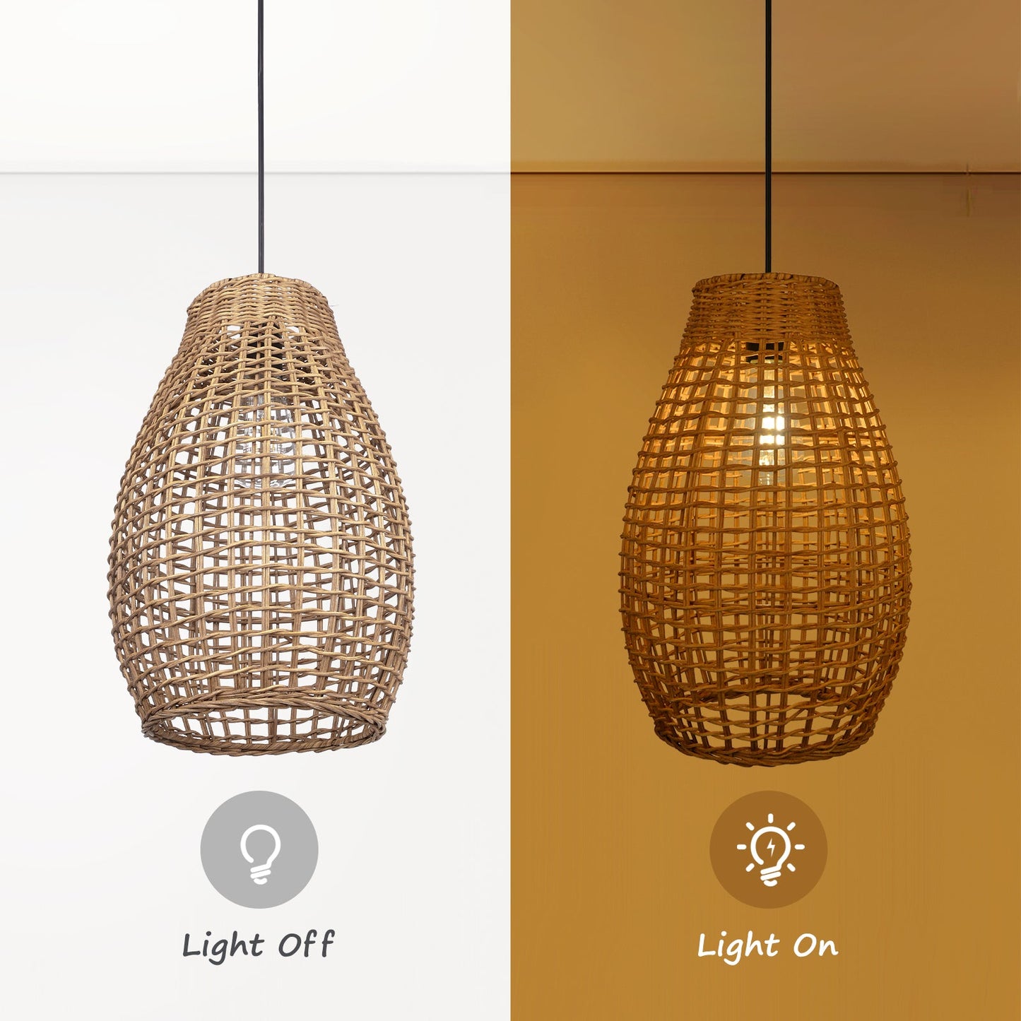 Hand-Woven Rattan Teardrop Pendant