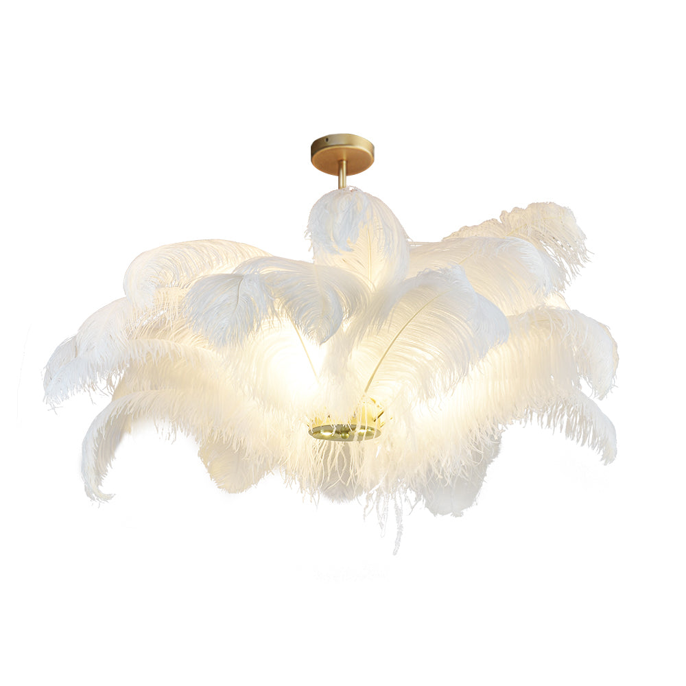 Ostrich Feather Chandelier in Gold