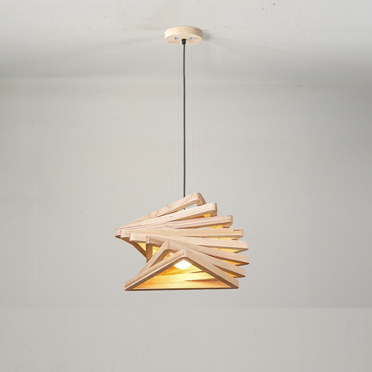 Spiral Wood Triangle Pendant Light