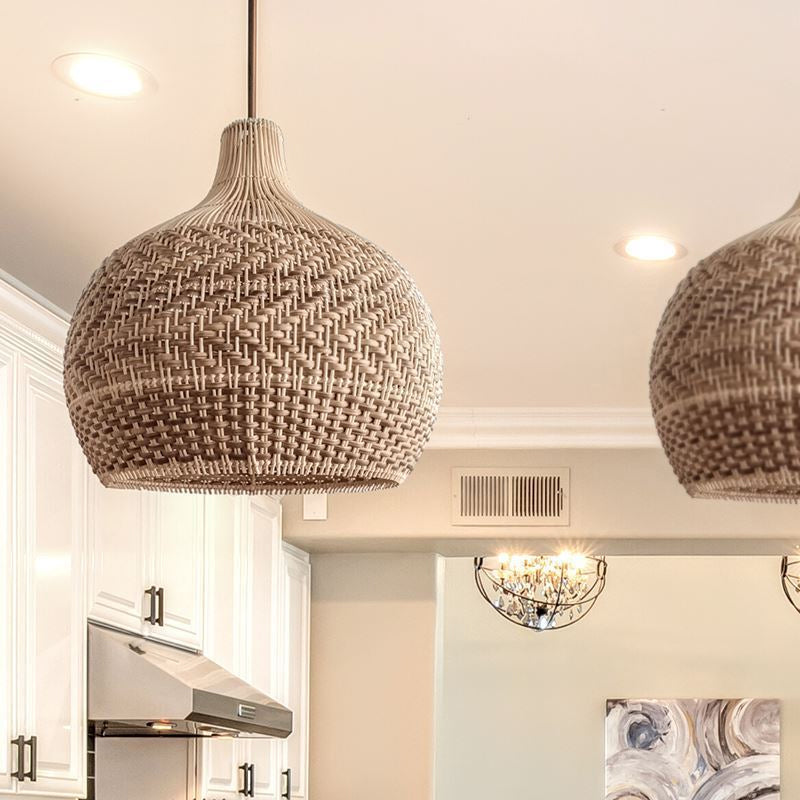 Undulating Herringbone Rattan Pendant