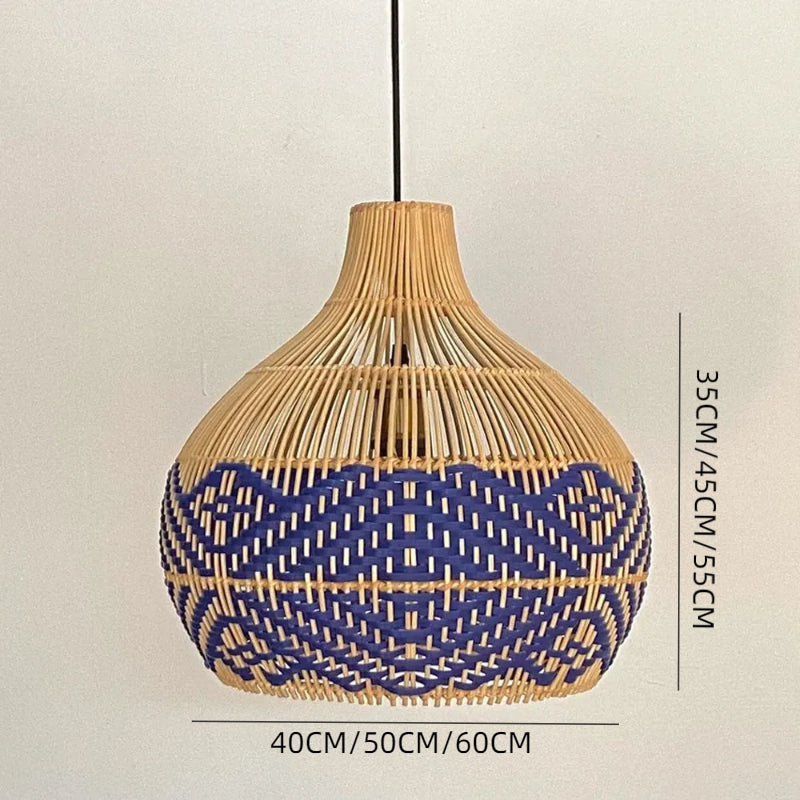 Blue Diamond Weave Rattan Pendant