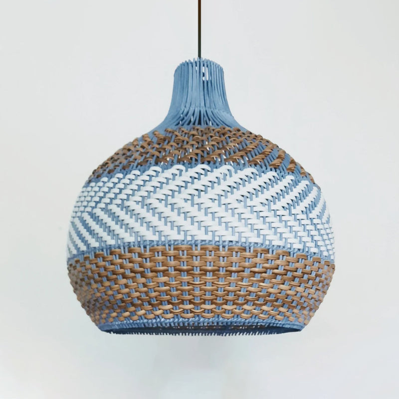 Handwoven Blue Rattan Herringbone Pendant