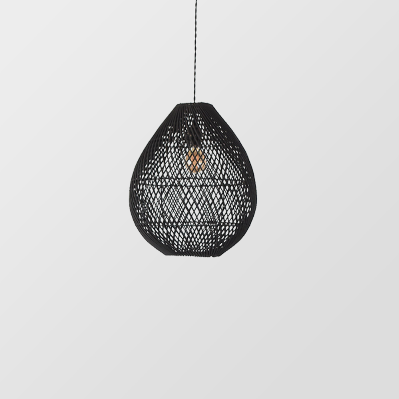 Farmhouse Black Rattan Pendant Light
