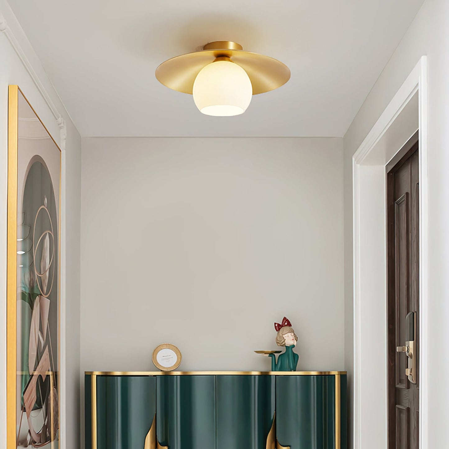 Brass Cap Opal Glass Flush Mount