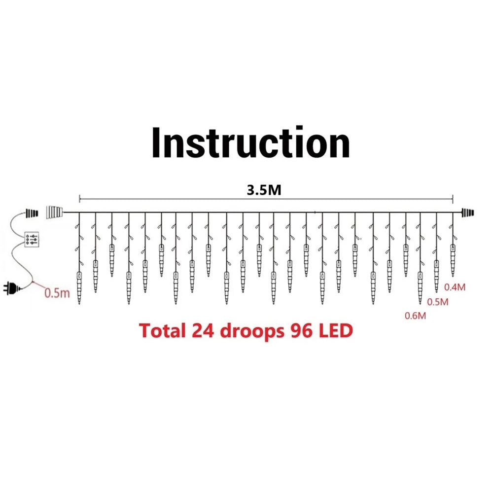 Icicle Curtain Fairy Lights, 96 LED