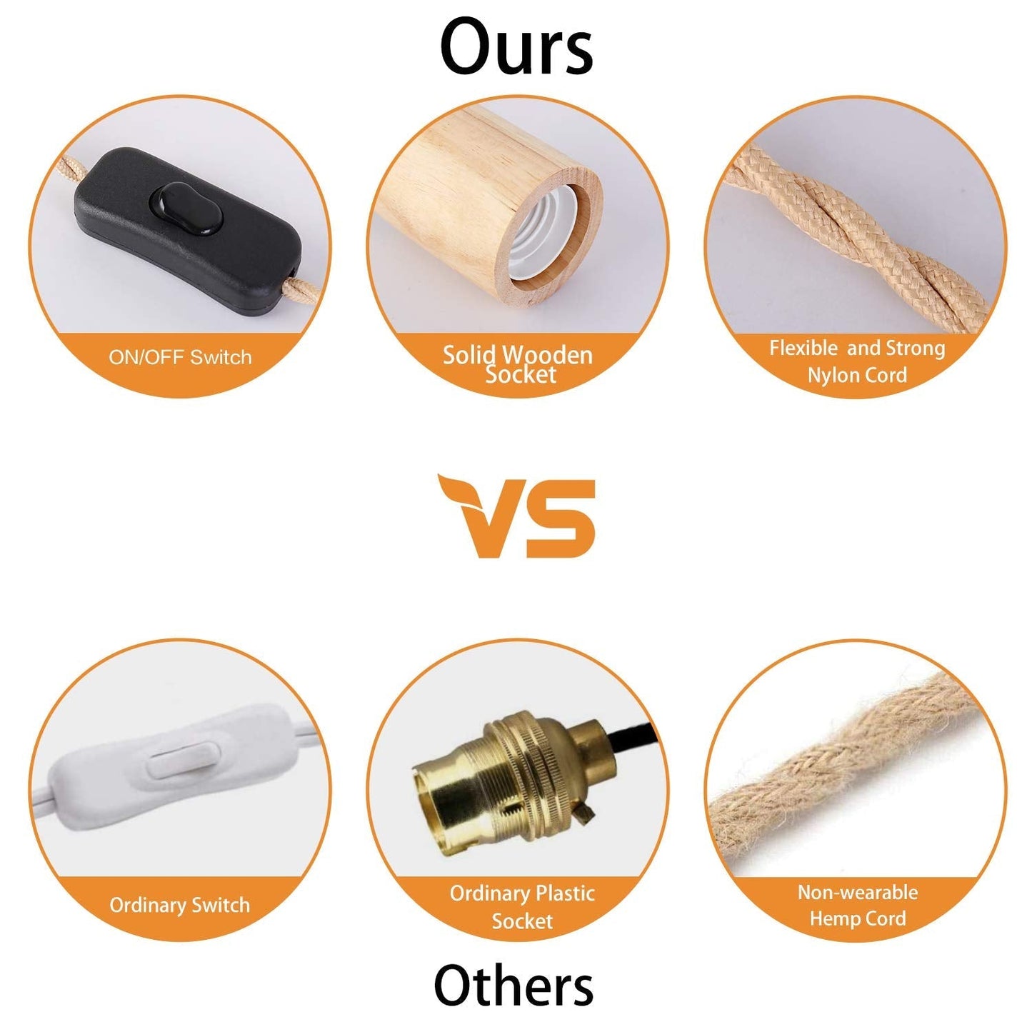 Wood and Rope Pendant Cord Kit with Switch