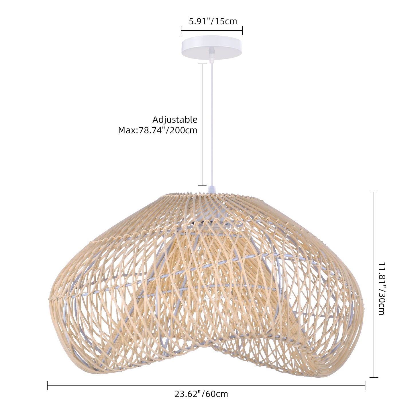Hand-Woven Rattan Wave Pendant