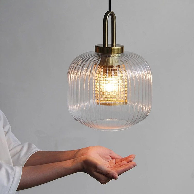 Handmade Clear Glass Brass Pendant