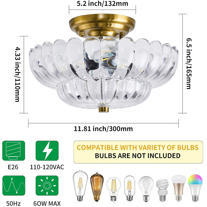 Ribbed Glass Umbrella Semi-Flush Light