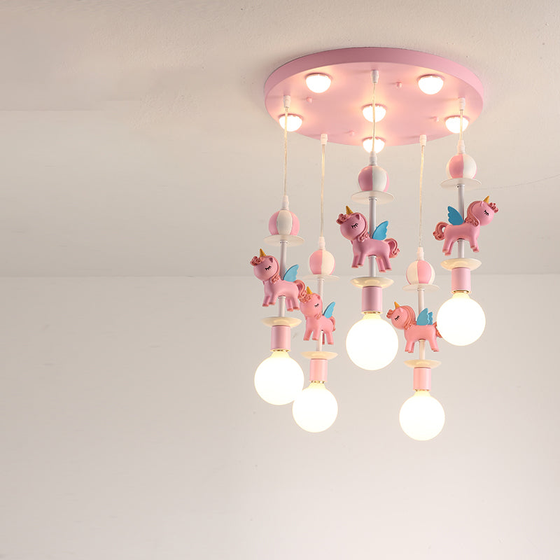 Pink Glass Ball Pendant Light for Kids