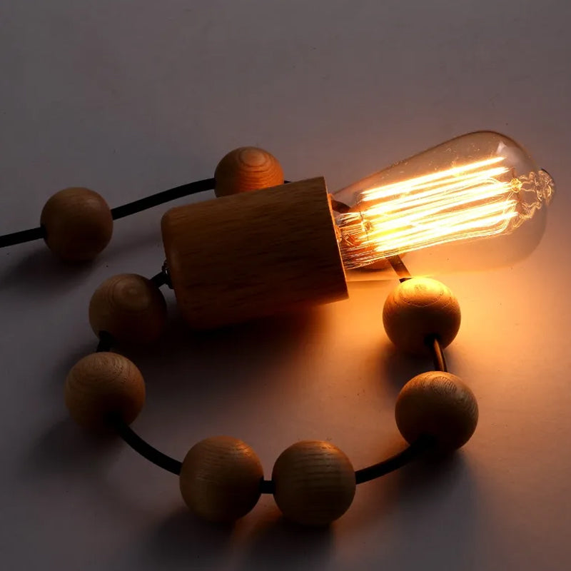 Solid Wood Bead Chain Pendant Light