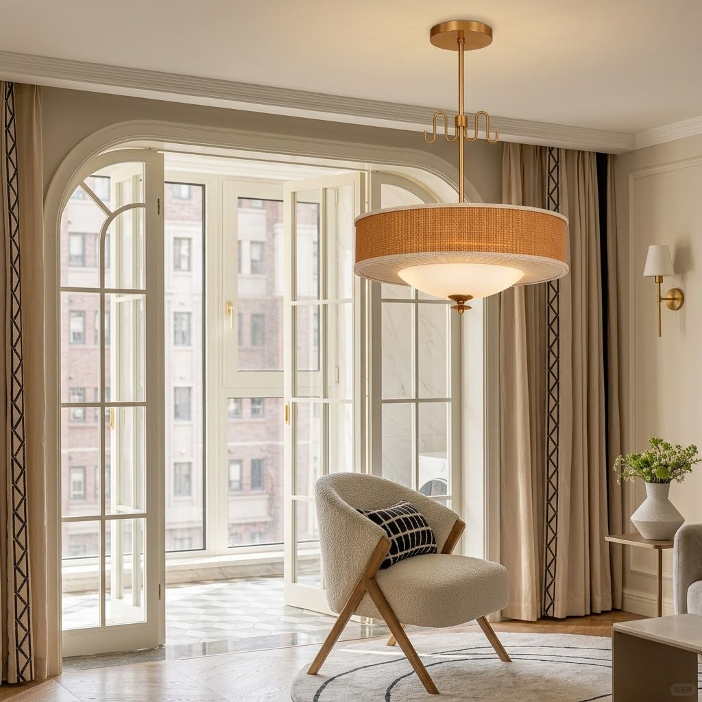 Rattan and Brass Pendant Light