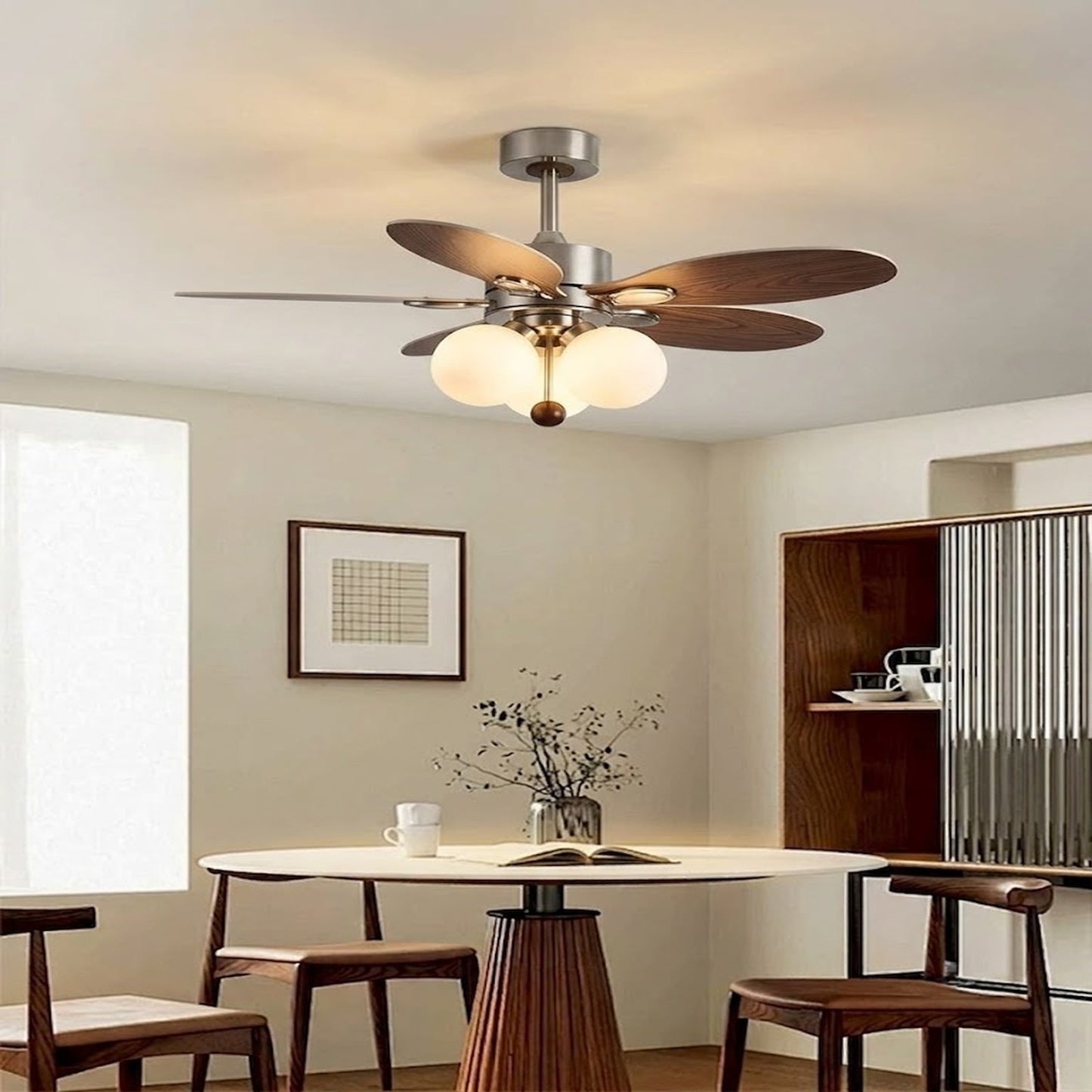 Wooden Blade Fan with Glass Shades