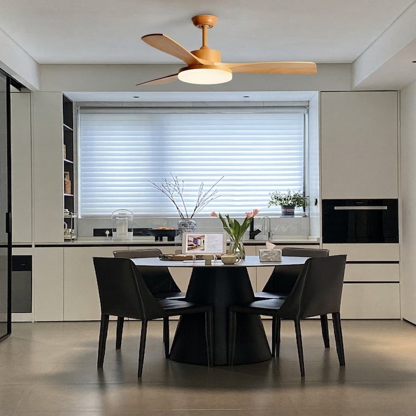 Natural Wood Finish LED Ceiling Fan
