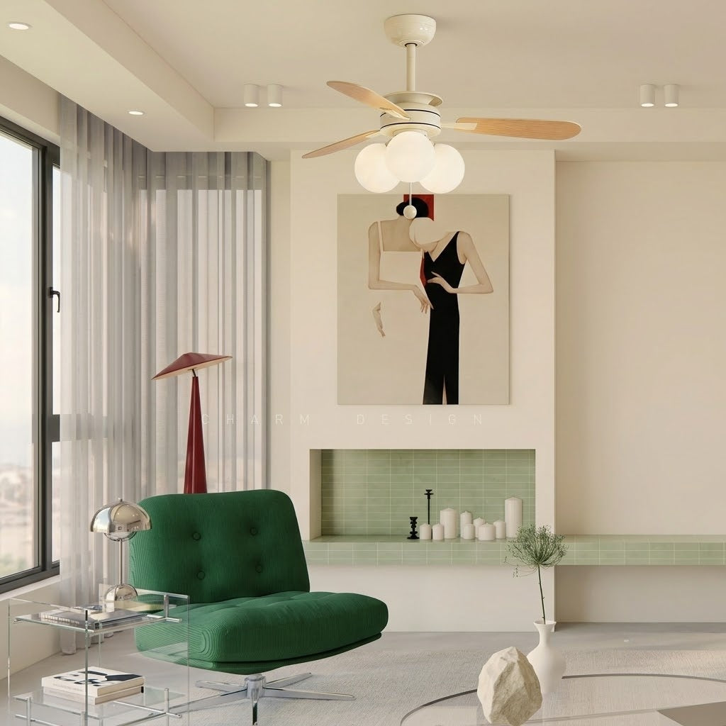 Nordic Wooden Fan with 3 Glass Shades
