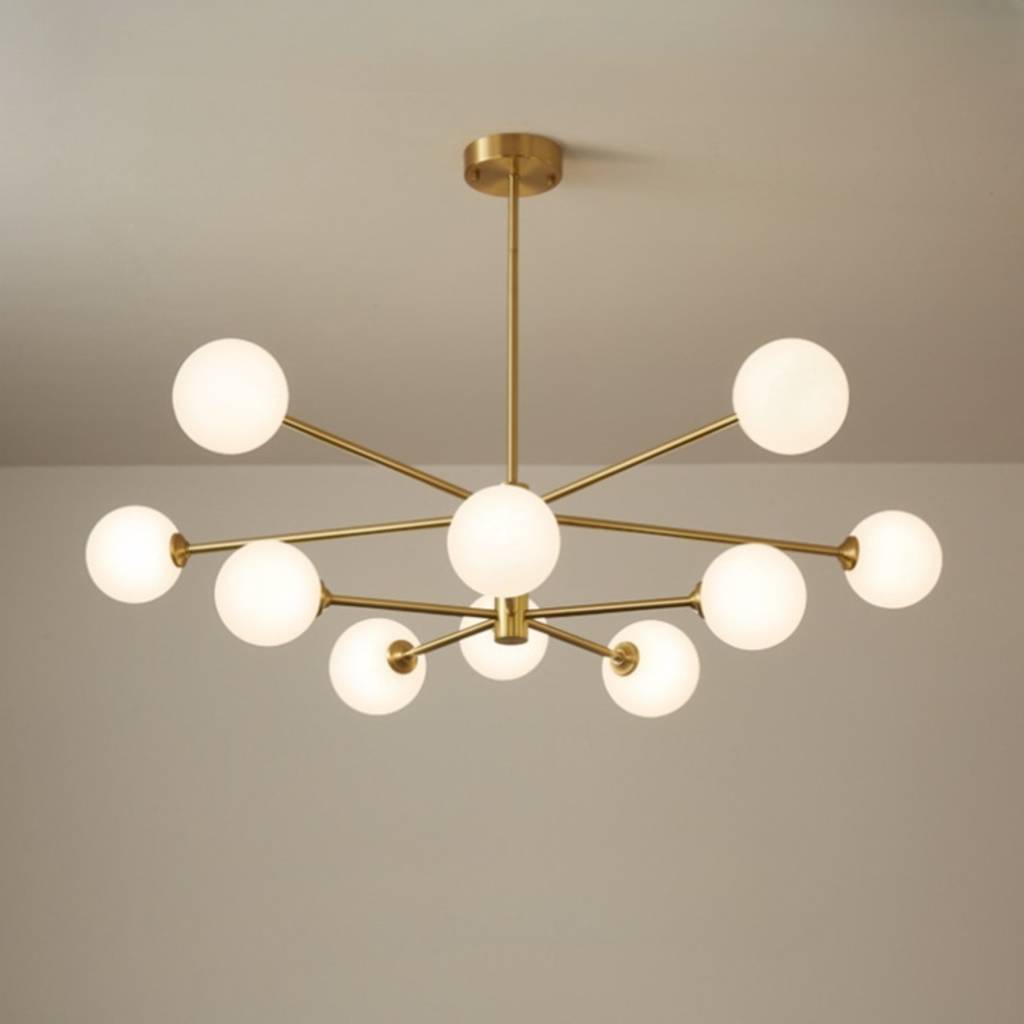 Gold Sputnik Chandelier with Milk Glass Globes