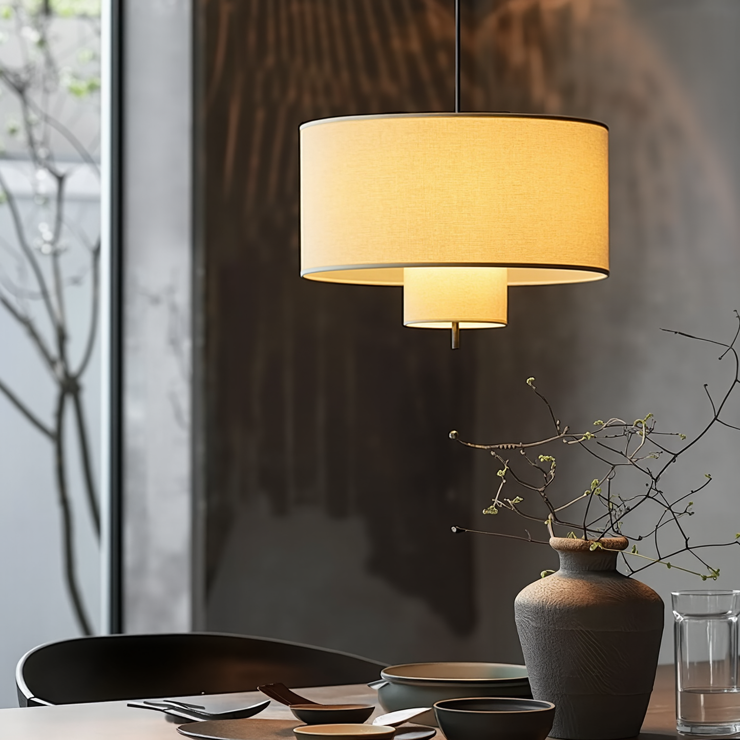 Nested Linen Drum Pendant Light