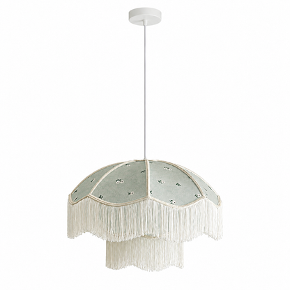Sage Green Floral Fringe Pendant Light