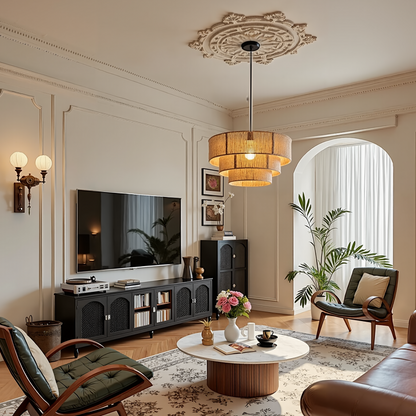 Three-Tier Jute Rope Drum Chandelier