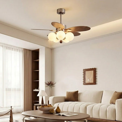 Wooden Blade Fan with Glass Shades