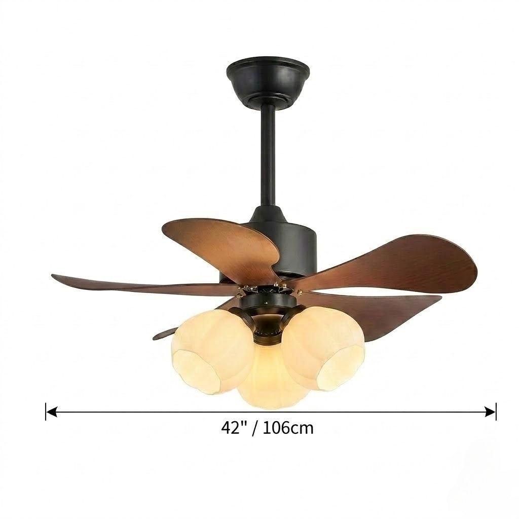 Wood Effect Fan with Flower Glass Shades