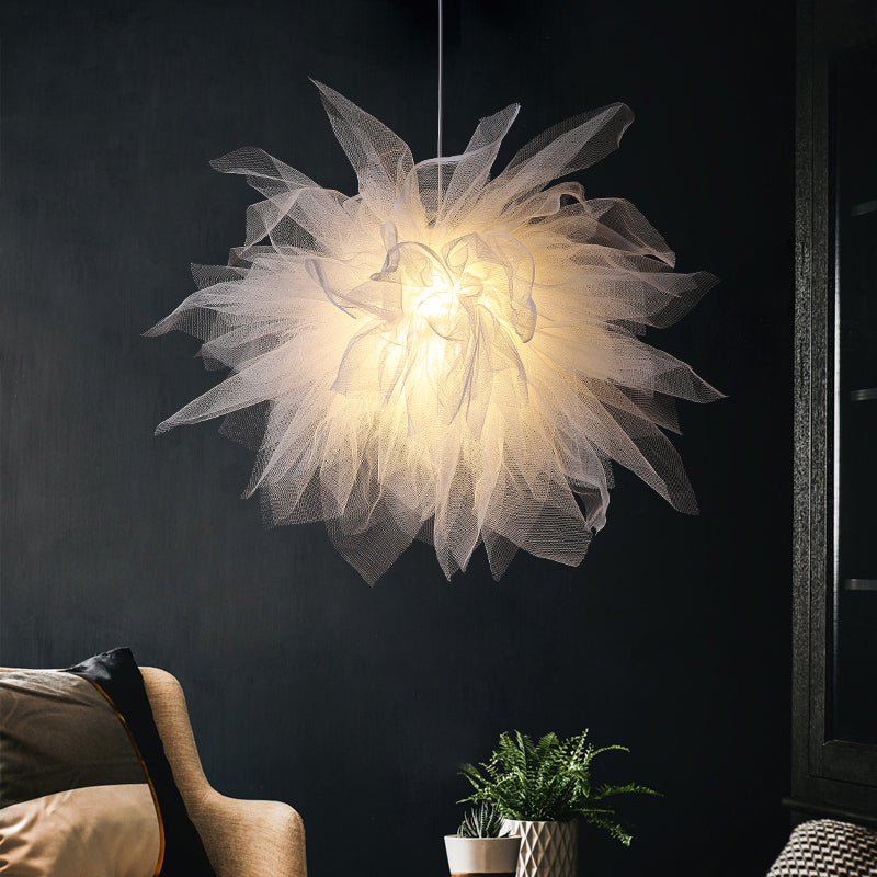 White Fabric Flower Pendant Light, 68cm