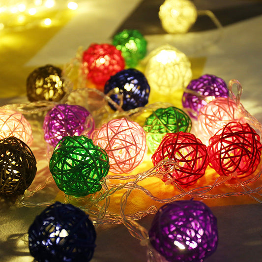 Rattan Ball String Lights-[Modern pendant lighting for bedroom and living space]-Demolights UK