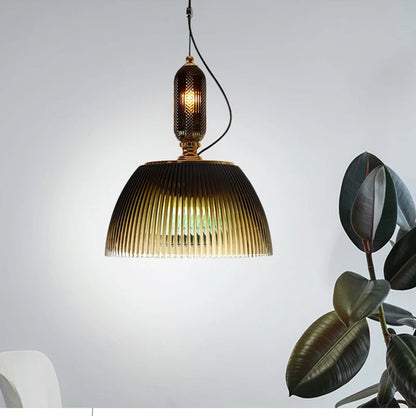 Retro Green and Brown Glass Pendant