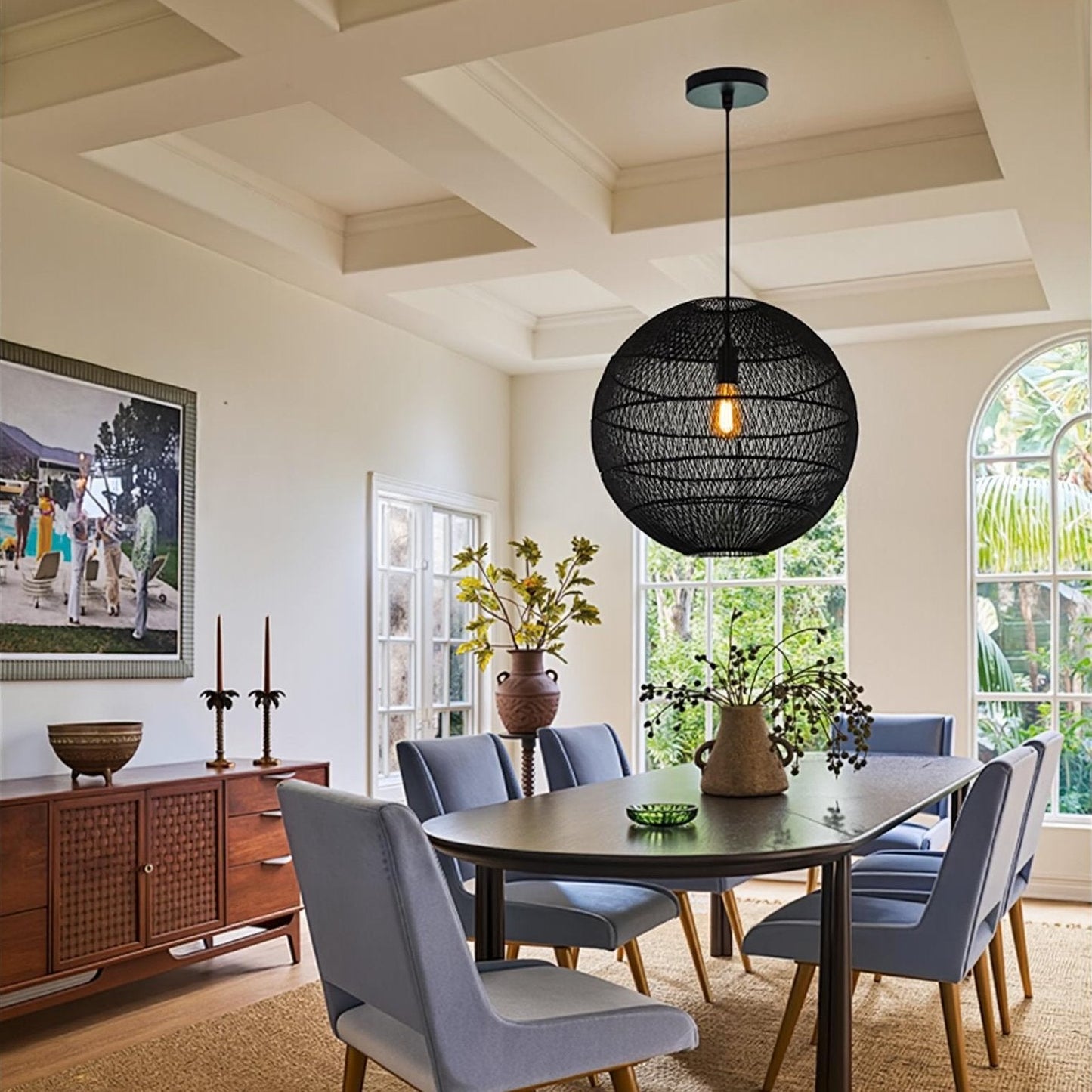 Hand-Woven Rattan Globe Orb Pendant