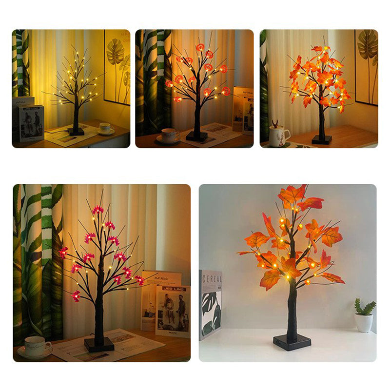 Lighted Maple and Pumpkin Autumn Tree