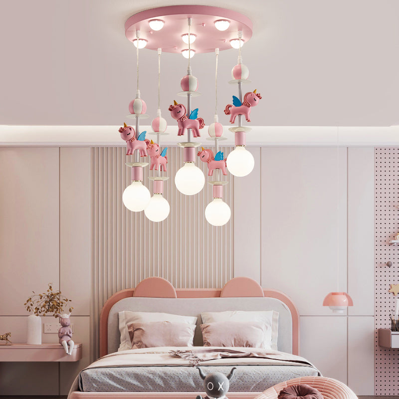 Pink Glass Ball Pendant Light for Kids