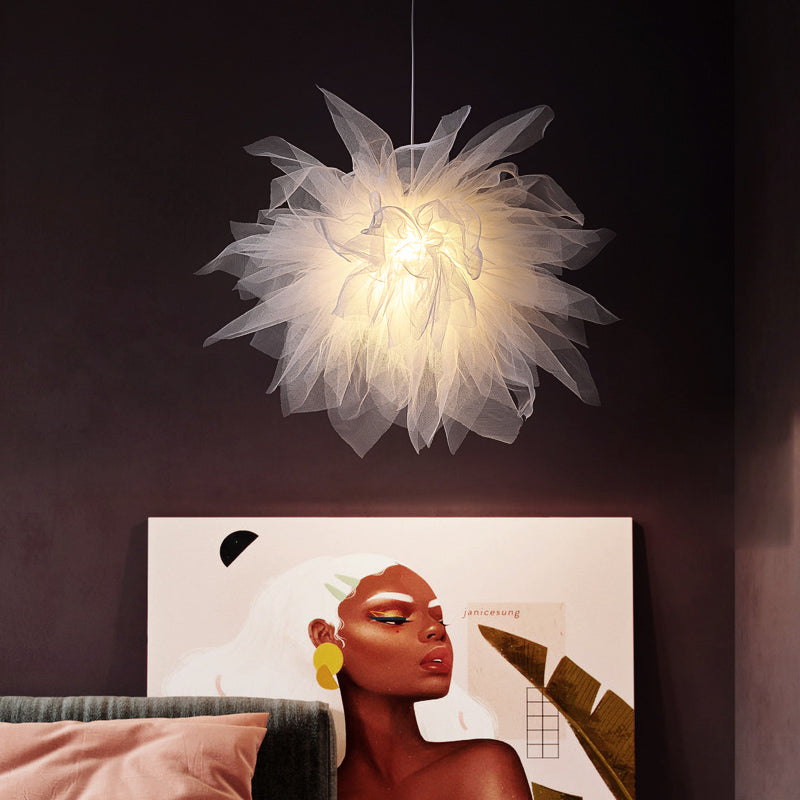 White Fabric Flower Pendant Light, 68cm