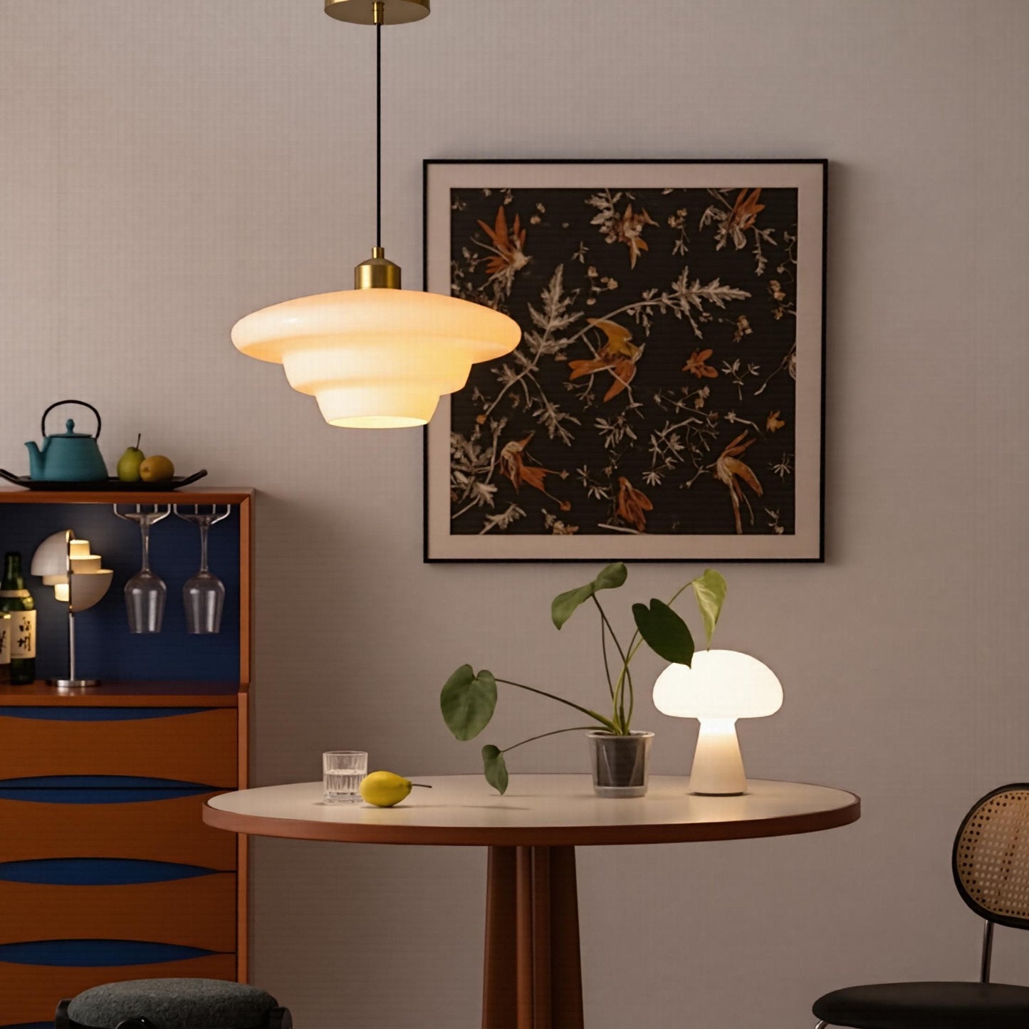 Mid-Century Opal Glass Mushroom Pendant