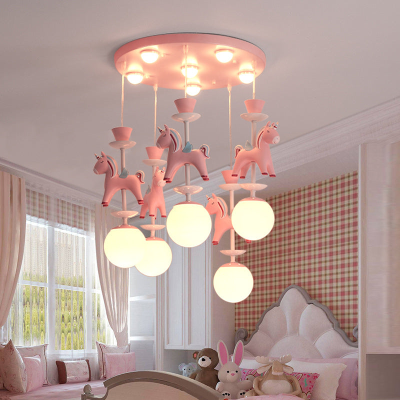 Pink Glass Ball Pendant Light for Kids