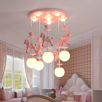 Pink Glass Ball Pendant Light for Kids