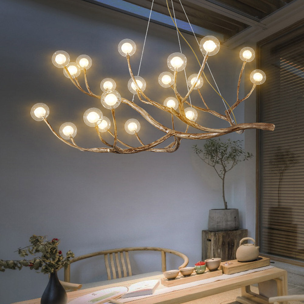 Nordic Rustic Tree Branch Hanging Chandelier with Bubble Glass lighting-[Modern pendant lighting for bedroom and living space]-Demolights UK
