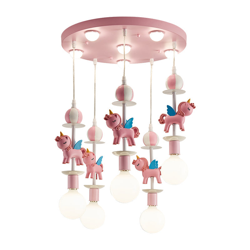 Pink Glass Ball Pendant Light for Kids