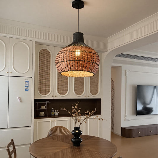 Two-Tone Black and Natural Rattan Bell