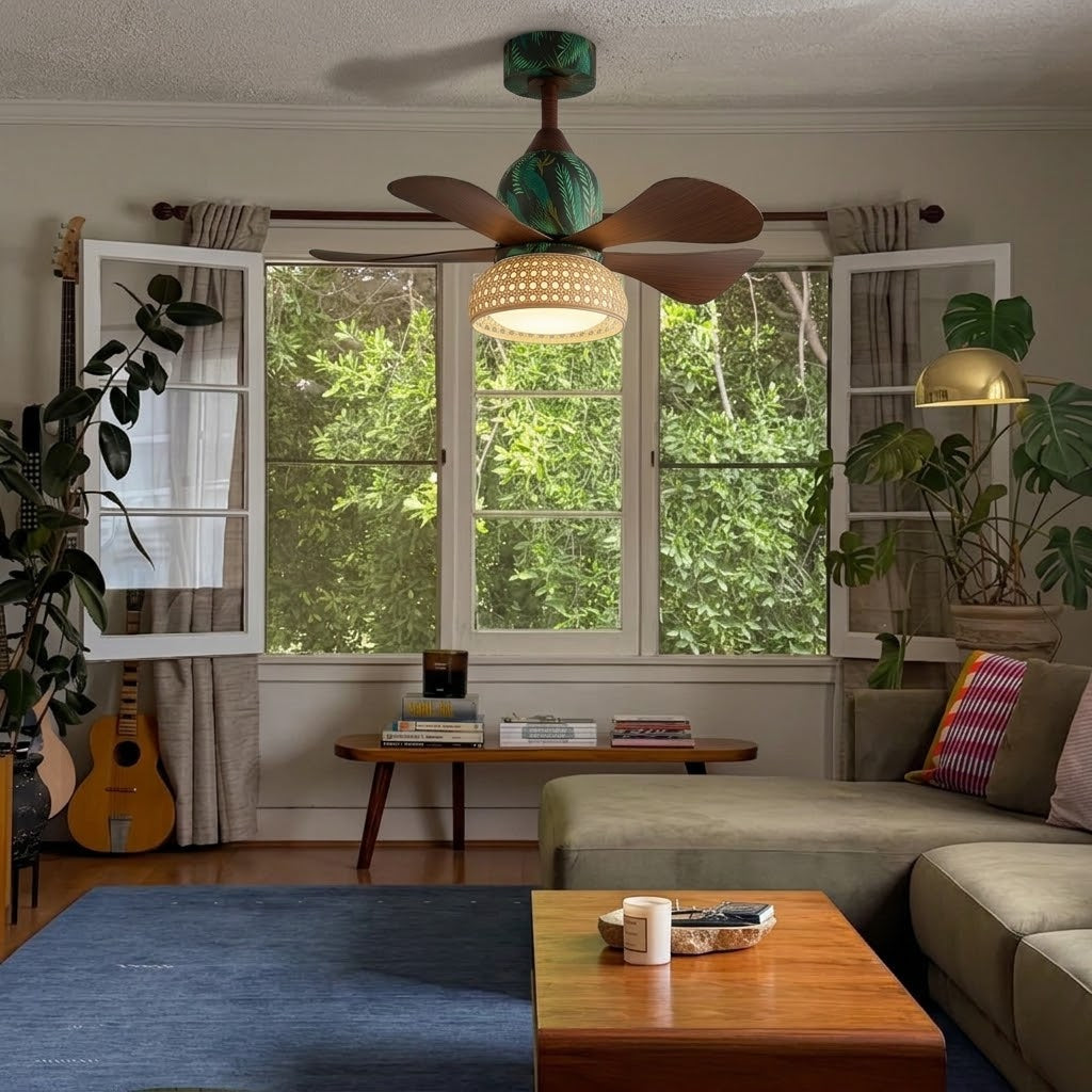 Retro Tropical Rattan Ceiling Fan
