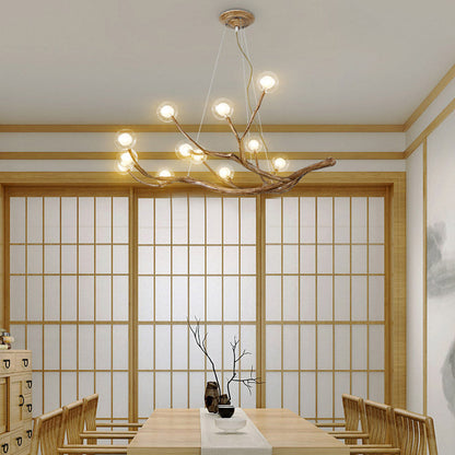 Organic Tree Branch Glass Globe Chandelier