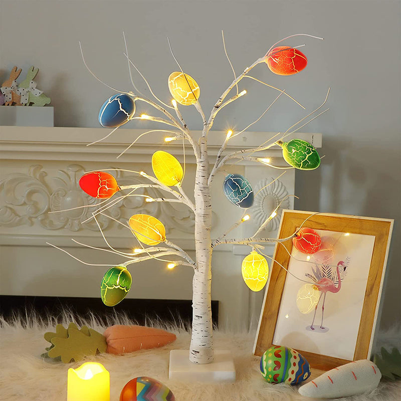 Lighted Birch Tree with Egg Ornaments