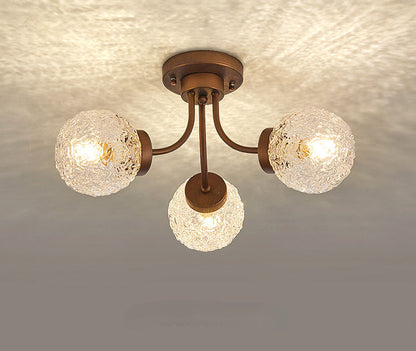 French Vintage Wood and Glass Ceiling Light