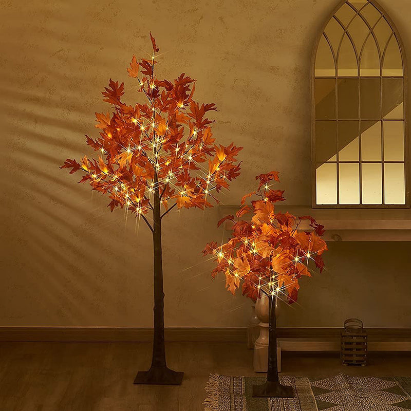 Lighted Maple and Pumpkin Autumn Tree