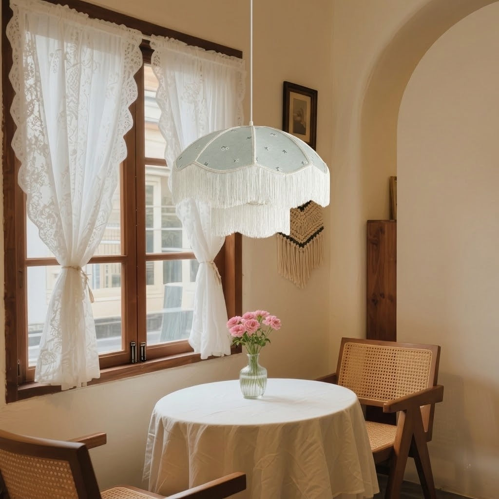 Sage Green Floral Fringe Pendant Light