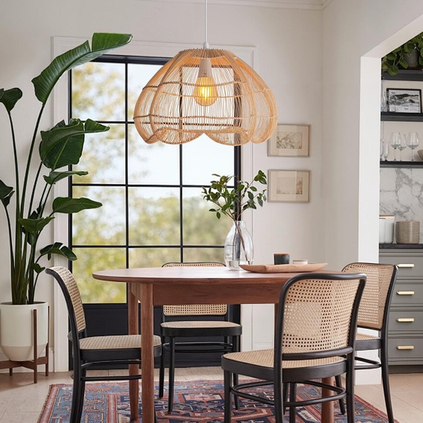 Rattan Scalloped Fluted Dome Pendant