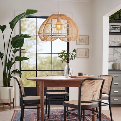 Rattan Scalloped Fluted Dome Pendant