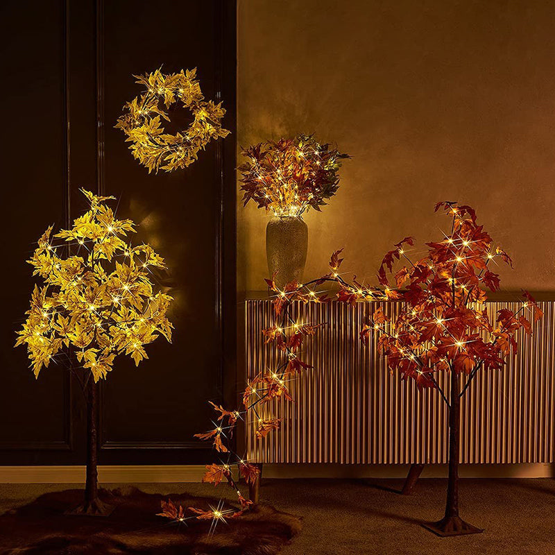 Lighted Maple and Pumpkin Autumn Tree