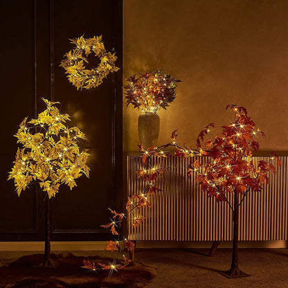 Lighted Maple and Pumpkin Autumn Tree