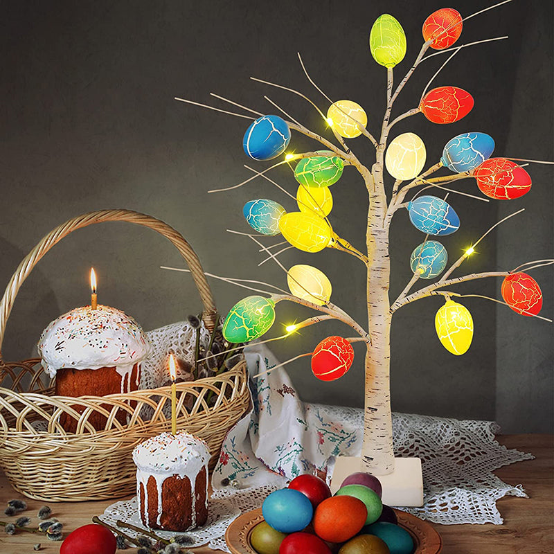 Lighted Birch Tree with Egg Ornaments